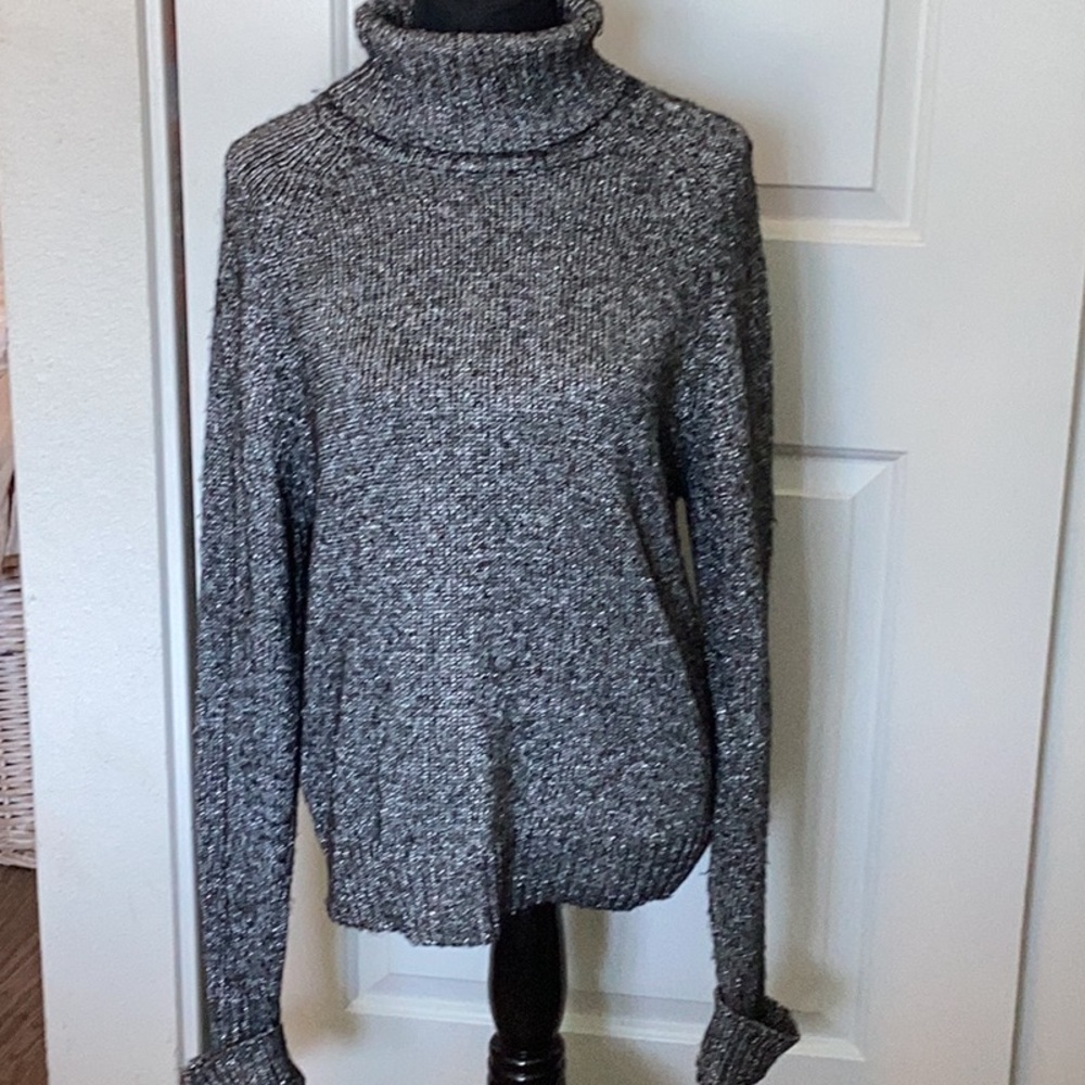 Anthropologie Black and Silver Knit Sweater L
